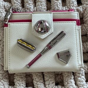 Betsey Johnson White and Pink Baseball Card Holder